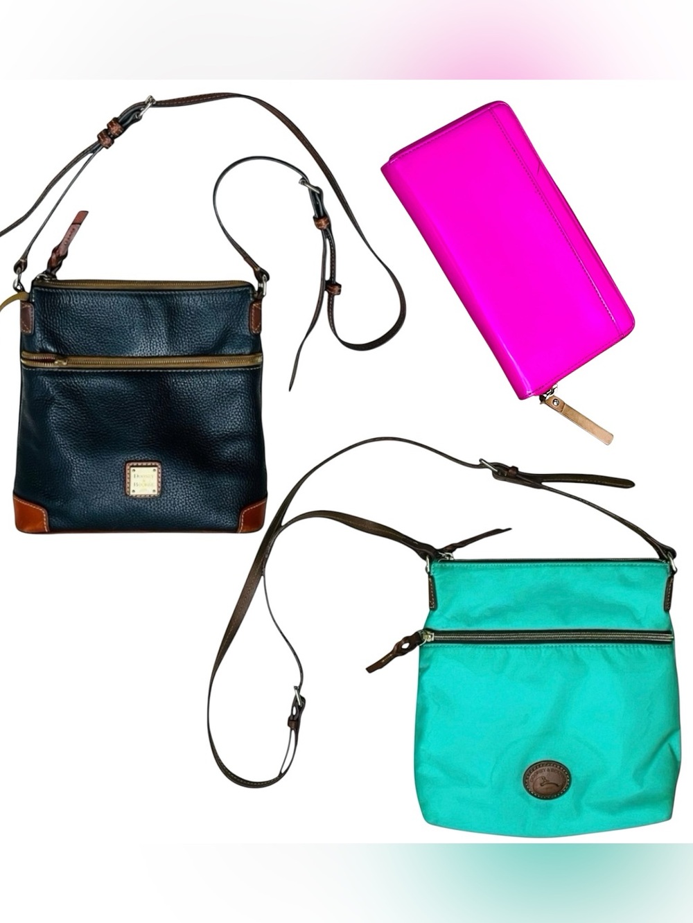 Dooney & Bourke 2 Bag Mint Green Nylon Crossbody Black/Bag/FREE